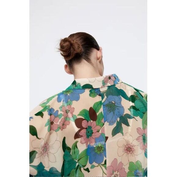 Zara Floral Print Long Sleeve Blouse Top Size S - Picture 2 of 7